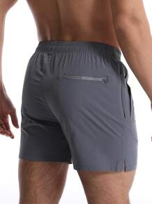 男士拉鍊口袋運動短褲帶手機袋