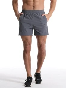 男士拉鍊口袋運動短褲帶手機袋