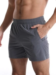 男士拉鍊口袋運動短褲帶手機袋