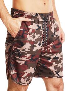 Men Camo Print Drawstring Waist Sports Shorts - Multicolor - View 1