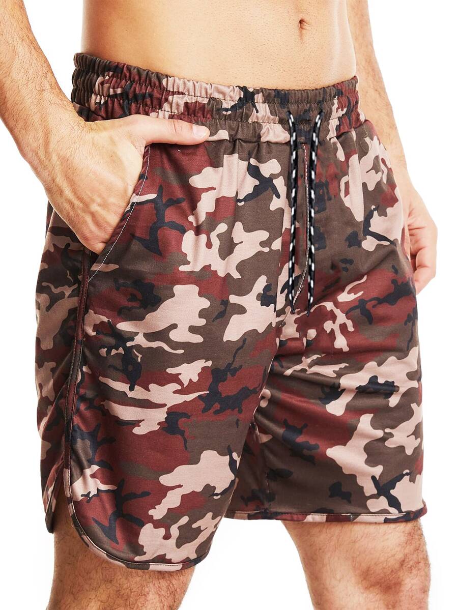 Men Camo Print Drawstring Waist Sports Shorts - Multicolor - View 1