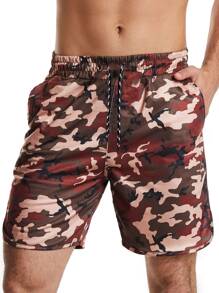 Men Camo Print Drawstring Waist Sports Shorts - Multicolor - View 3