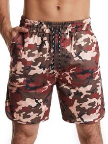 Men Camo Print Drawstring Waist Sports Shorts - Multicolor - View 4