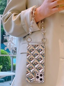 Textured Phone Case With Strap Compatible With iPhone15/15Plus/15Pro/15Promax - Silver - View 3