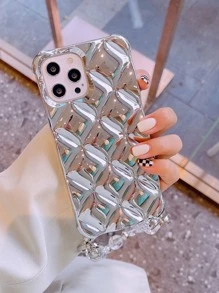 Textured Phone Case With Strap Compatible With iPhone15/15Plus/15Pro/15Promax - Silver - View 4
