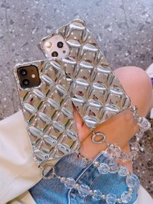 Textured Phone Case With Strap Compatible With iPhone15/15Plus/15Pro/15Promax - Silver - View 6