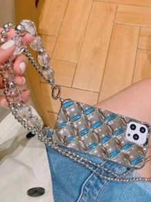 Textured Phone Case With Strap Compatible With iPhone15/15Plus/15Pro/15Promax - Silver - View 7