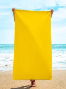 1pc Microfiber Beach Towel, Solid Color Yellow Rectangle Travel Beach Towel For Swimming, Summer - Yellow - View 1
