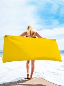 1pc Microfiber Beach Towel, Solid Color Yellow Rectangle Travel Beach Towel For Swimming, Summer - Yellow - View 4