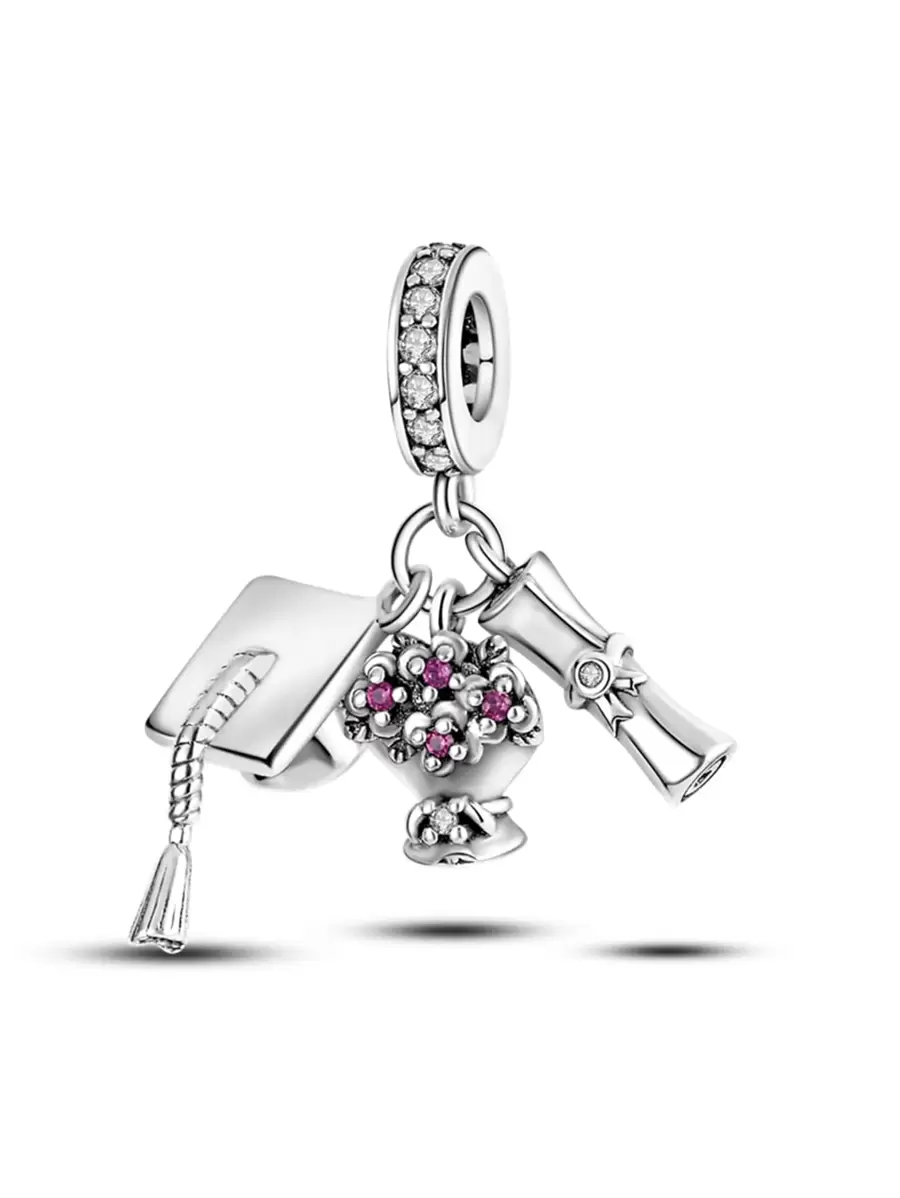 1入組花學位證書博士帽畢業季節吊墜吊飾適合原創手鍊項鍊鑰匙扣珠適合Diy珠寶製作 - 銀色 - 查看 1