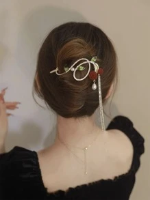 Flower & Faux Pearl Decor Hair Claw