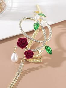 Flower & Faux Pearl Decor Hair Claw