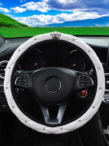 MEIKAXIU 1pc Rhinestone Decor Car Steering Wheel Cover - White - View 2