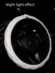 MEIKAXIU 1pc Rhinestone Decor Car Steering Wheel Cover - White - View 3
