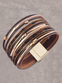 豹紋圖案分層手鏈 - 棕色 - 查看 1