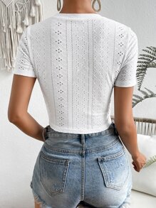 SHEIN VCAY Áo thun nữ Tranh thêu màu trơn Giải trí - trắng - Xem 2