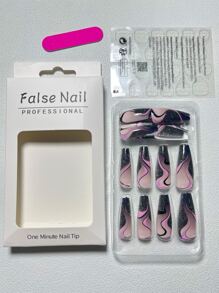 24 片长棺材波浪条纹假指甲和 1 个指甲锉和 1 片胶带按压指甲美甲用品指甲 - 彩色 - 查看 3