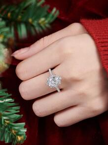 AIHUASI 1 pièce Bague de fiançailles pour femme en argent sterling 925, coupe ovale 7*9mm 2.7 ct AAAAA zircone cubique, halo floral, bijou de mariage fin, cadeau