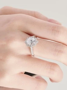 AIHUASI 1 pièce Bague de fiançailles pour femme en argent sterling 925, coupe ovale 7*9mm 2.7 ct AAAAA zircone cubique, halo floral, bijou de mariage fin, cadeau