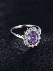 JewelryPalace 1入組奢華和優雅925純銀經典設計精美多面橢圓形切自然紫色紫晶銀戒指適合女士適用於舞會宴會日常裝飾精細首飾類 - 淡紫色 - 查看 5