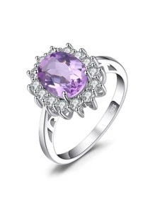 JewelryPalace 1入組奢華和優雅925純銀經典設計精美多面橢圓形切自然紫色紫晶銀戒指適合女士適用於舞會宴會日常裝飾精細首飾類 - 淡紫色 - 查看 7