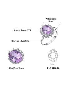 JewelryPalace 1入組奢華和優雅925純銀經典設計精美多面橢圓形切自然紫色紫晶銀戒指適合女士適用於舞會宴會日常裝飾精細首飾類 - 淡紫色 - 查看 8