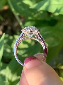 AIHUASI 1 pièce Bague de fiançailles pour femme en argent sterling 925, coupe ovale 7*9mm 2.7 ct AAAAA zircone cubique, halo floral, bijou de mariage fin, cadeau