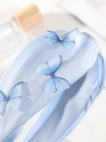 Butterfly Print Knot Decor Headband - Blue - View 4