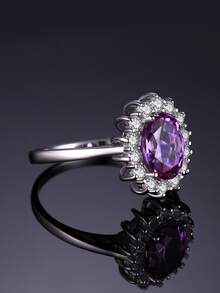 JewelryPalace 1入組優雅和奢華925純銀經典設計精美多面橢圓形切實驗室製造寶石藍寶石銀戒指適合女士適用於舞會宴會日常裝飾精細首飾類 - 紫色 - 查看 5