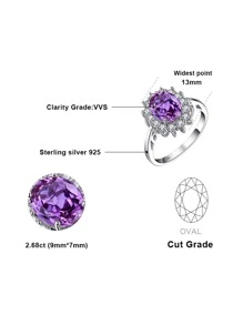 JewelryPalace 1入組優雅和奢華925純銀經典設計精美多面橢圓形切實驗室製造寶石藍寶石銀戒指適合女士適用於舞會宴會日常裝飾精細首飾類 - 紫色 - 查看 7