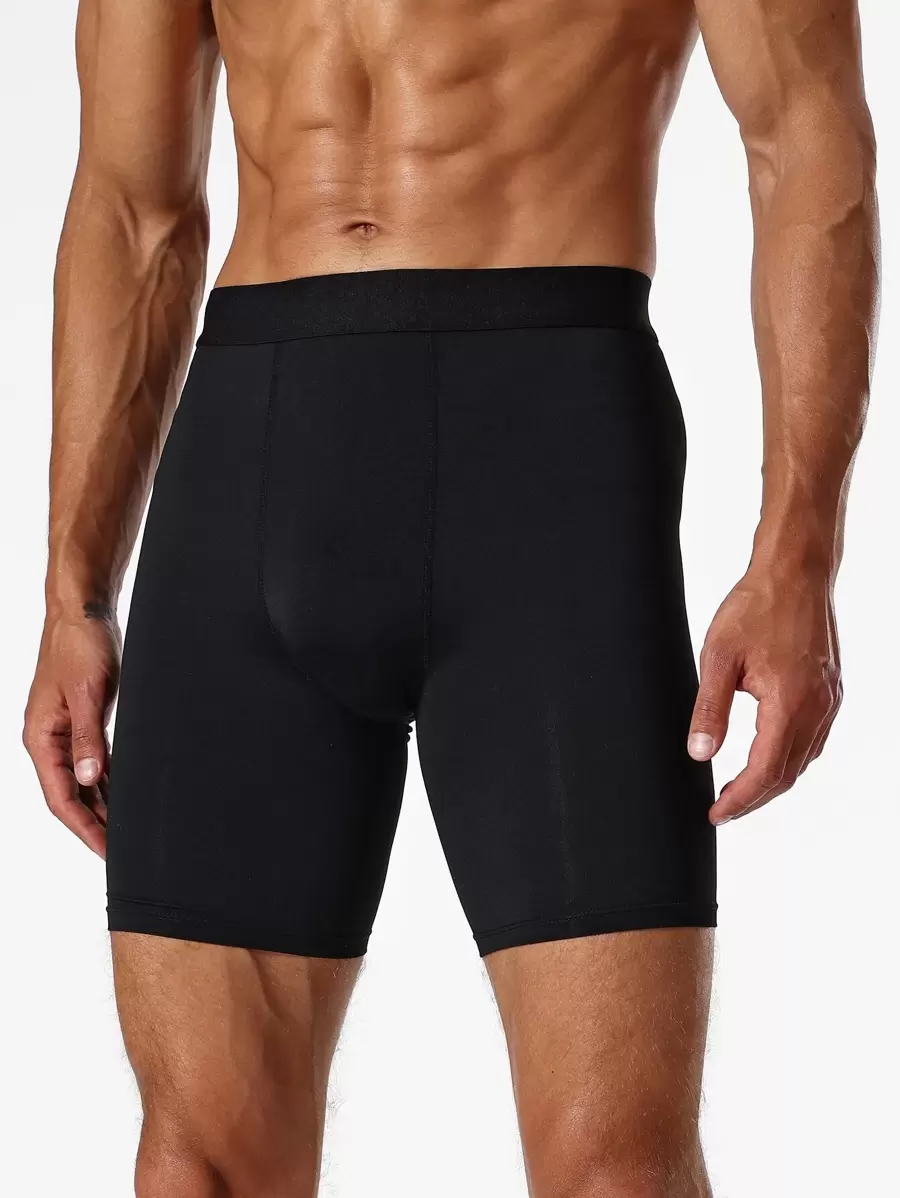 Manfinity Sport Corelite 男友风男士纯色运动紧身裤打底短裤 - 黑色 - 查看 1