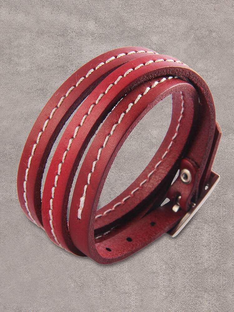 Hombres Pulsera con diseño de puntada - Rojo - Añade 1