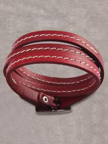 Hombres Pulsera con diseño de puntada - Rojo - Ver 2
