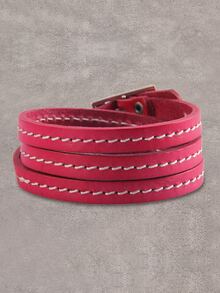 Men Stitch Detail Belt Design Bracelet - Hot Pink - View 2