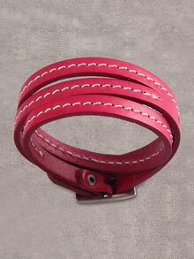 Men Stitch Detail Belt Design Bracelet - Hot Pink - View 4