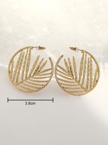 Hollow Out Leaf Decor Cuff Hoop Earrings - Yellow Gold - View 4