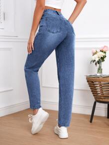 SHEIN Tall High Waist Mom Fit Jeans - Dark Wash - View 2