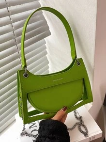 Letter Graphic Chain Bag - Green - View 1