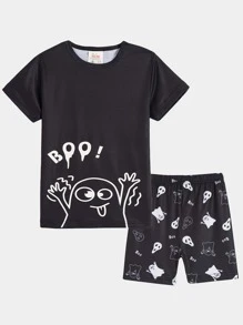 Boys Cartoon Graphic Snug Fit PJ Set - Black - View 1