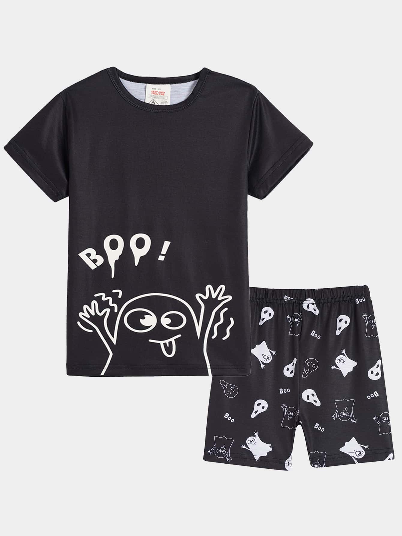 Boys Cartoon Graphic Snug Fit PJ Set - Black - View 1