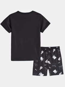 Boys Cartoon Graphic Snug Fit PJ Set - Black - View 2