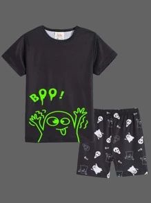 Boys Cartoon Graphic Snug Fit PJ Set - Black - View 3