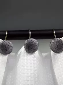 12pcs ABS Shower Curtain Hook, Modern Round Shaped Marble Pattern Shower Curtain Hook For Home - Dark Grey - View 1