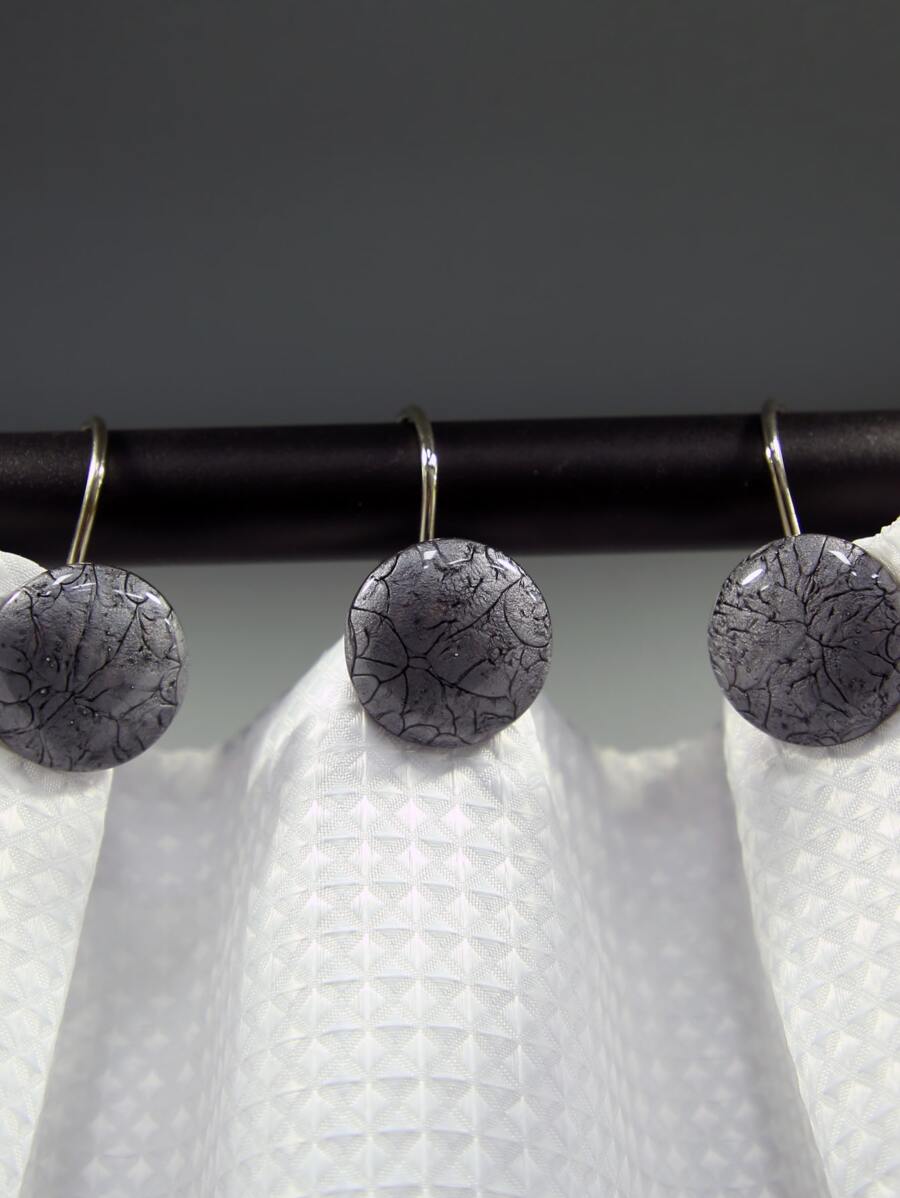 12pcs ABS Shower Curtain Hook, Modern Round Shaped Marble Pattern Shower Curtain Hook For Home - Dark Grey - View 1