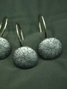 12pcs ABS Shower Curtain Hook, Modern Round Shaped Marble Pattern Shower Curtain Hook For Home - Dark Grey - View 5