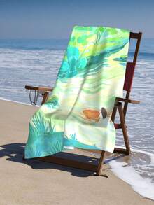 1入組葉子印花沙灘巾現代葉子和湖泊印花戶外旅行毛巾 - 綠色 - 查看 5