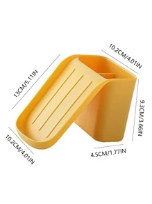 1pc Multifunction Punch-Free Plastic Storage Rack, Minimalist Yellow 2 In 1 Storage Rack For Bathroom Bathroom Accessories - Yellow - View 5