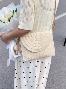 Minimalist Flap Straw Bag,Perfect For Summer Beach Travel Vacation - Beige - View 1