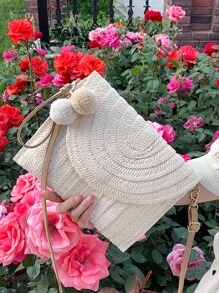 Minimalist Flap Straw Bag,Perfect For Summer Beach Travel Vacation - Beige - View 2