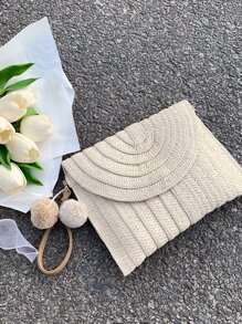 Minimalist Flap Straw Bag,Perfect For Summer Beach Travel Vacation - Beige - View 4